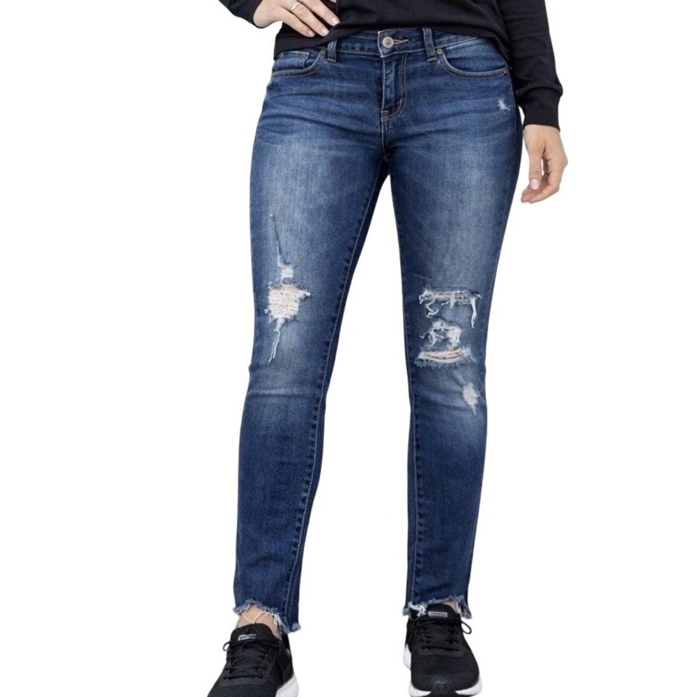 Arizona Jean Co Womens Super‎ Skinny Distressed Frayed Hem Blue Jeans Size 9
